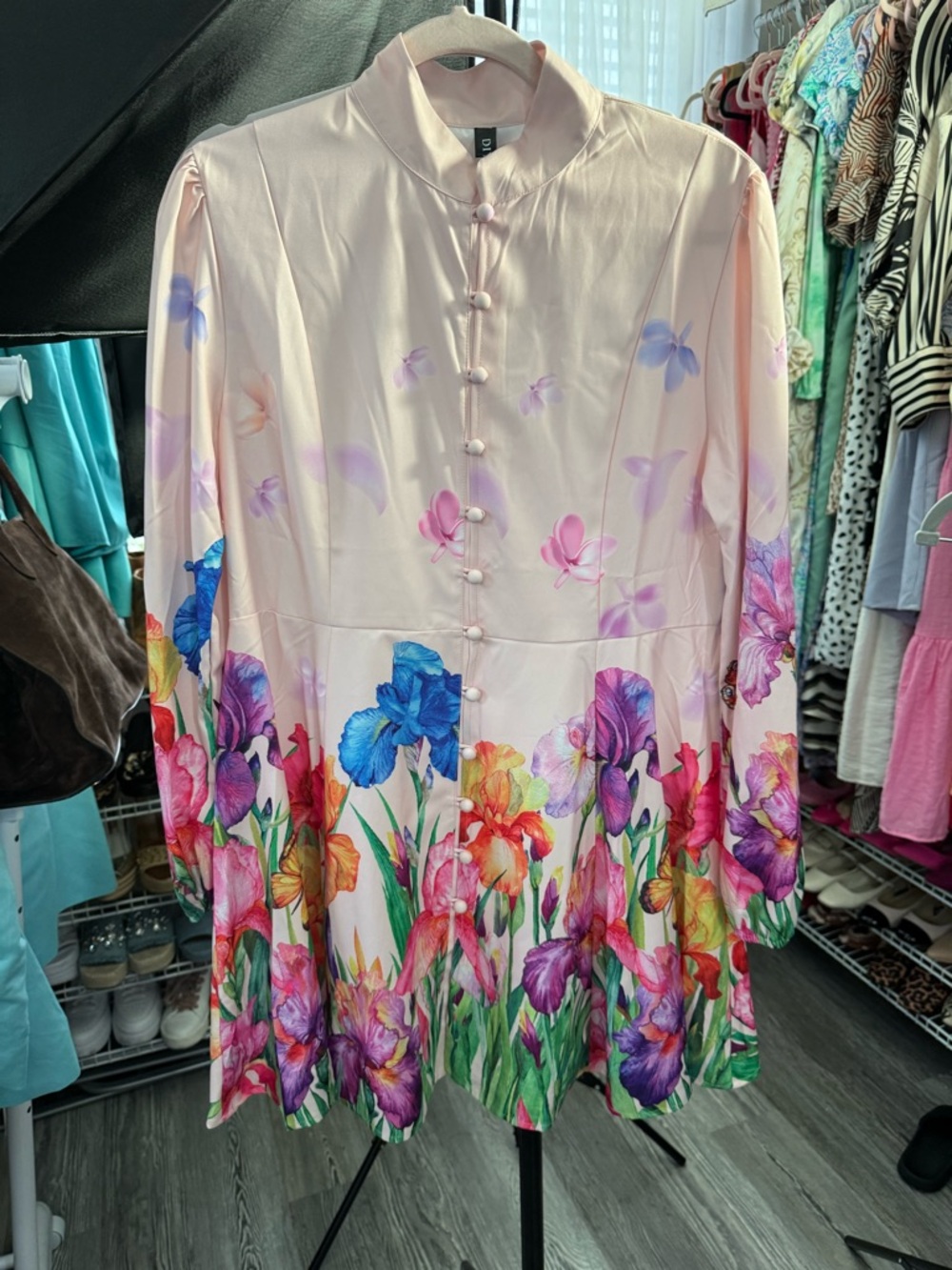 Floral Watercolor Button-Front Mini Dress